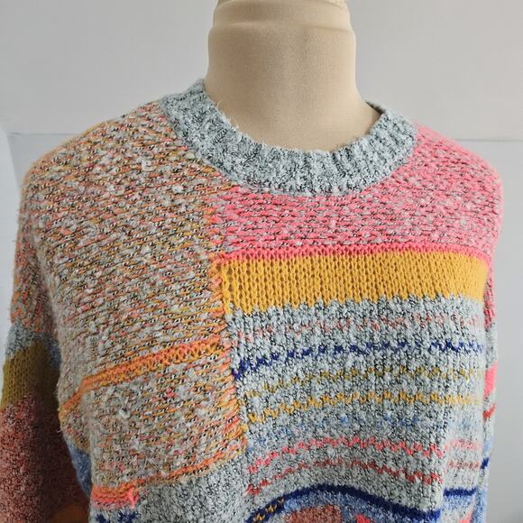 Sincerely Jules Sweater Colorful Boho Chunky Knit Cropped Womens Medium Oversize - Picture 5 of 14